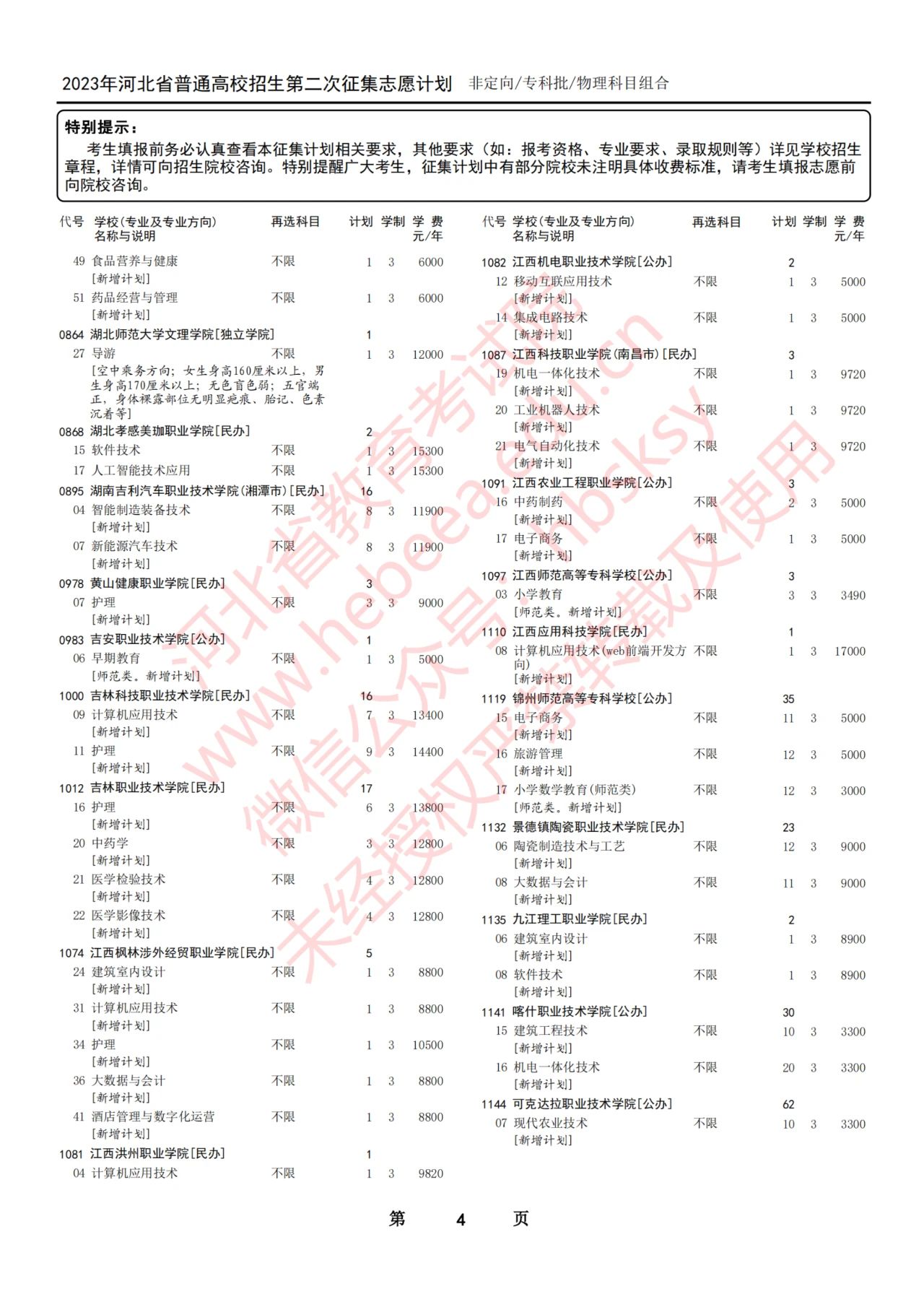 2023年河北省普通高校招生专科批第二次征集志愿计划8月15日12时至8月16日17时开始