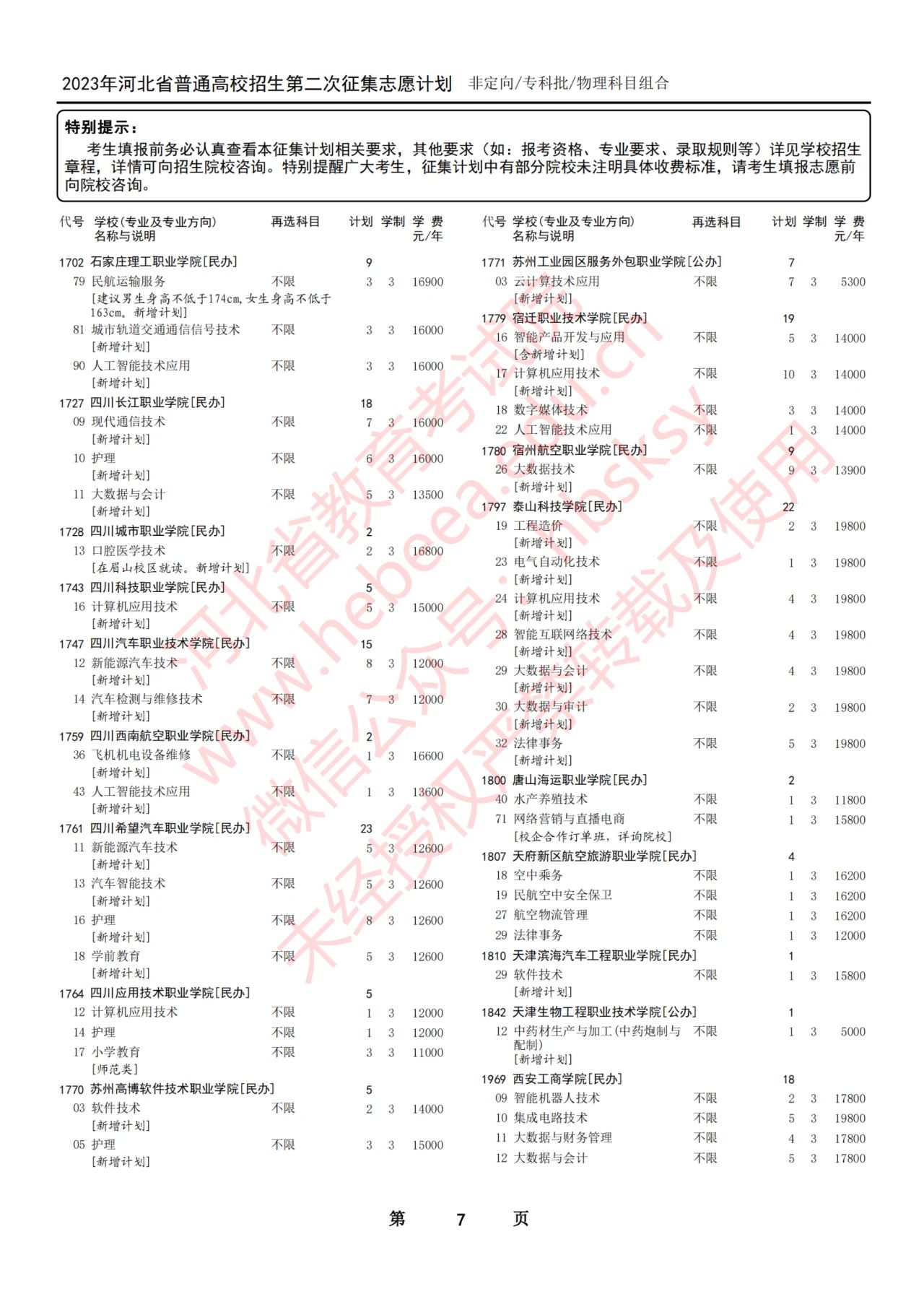 2023年河北省普通高校招生专科批第二次征集志愿计划8月15日12时至8月16日17时开始