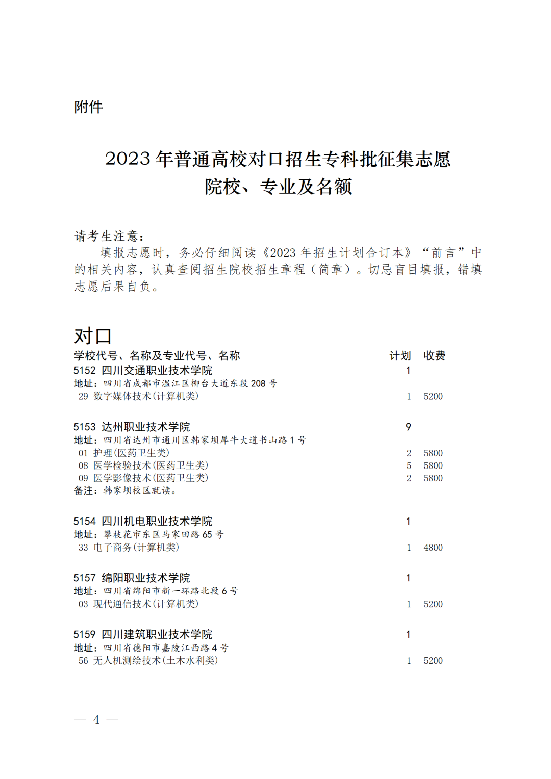 四川省2023年普通高校对口招生专科批征集志愿8月14 日20:00-15 日16:00开始