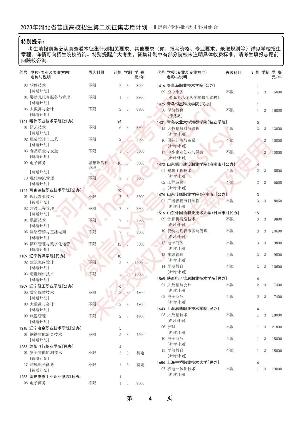 2023年河北省普通高校招生专科批第二次征集志愿计划8月15日12时至8月16日17时开始