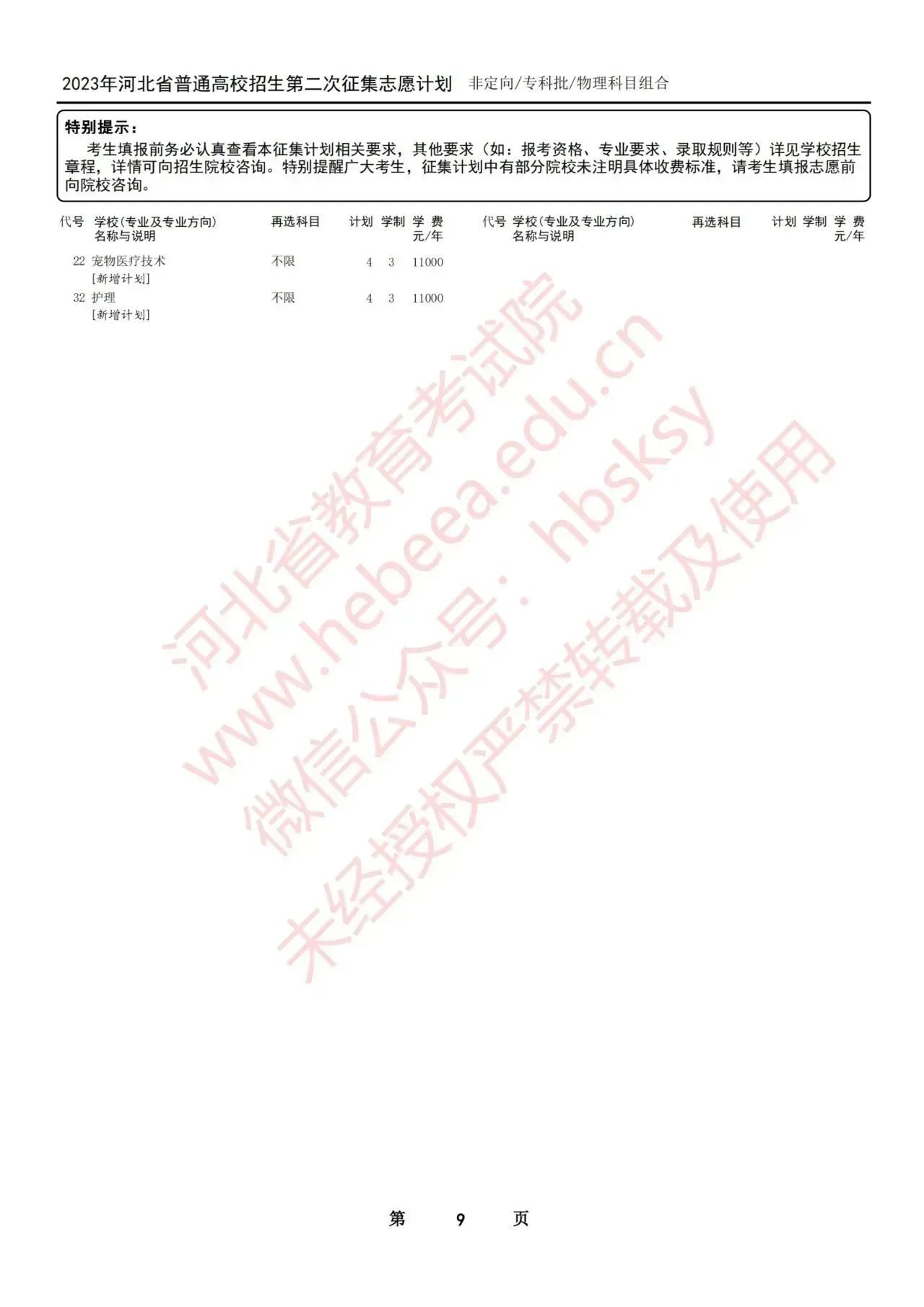 2023年河北省普通高校招生专科批第二次征集志愿计划8月15日12时至8月16日17时开始