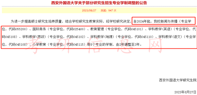 部分院校、专业2024考研学制调整！两年变三年