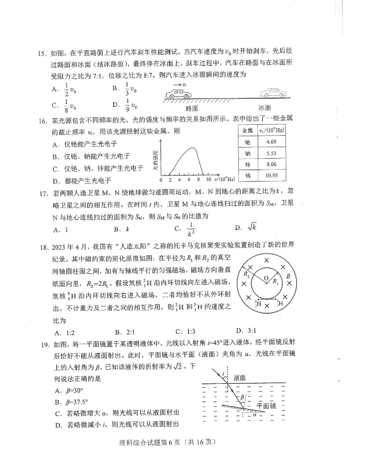 2024届九省联考理科综合试卷【河南省】