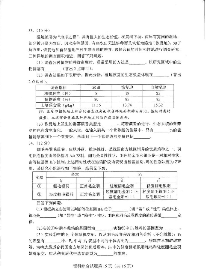 2024届九省联考理科综合试卷【河南省】