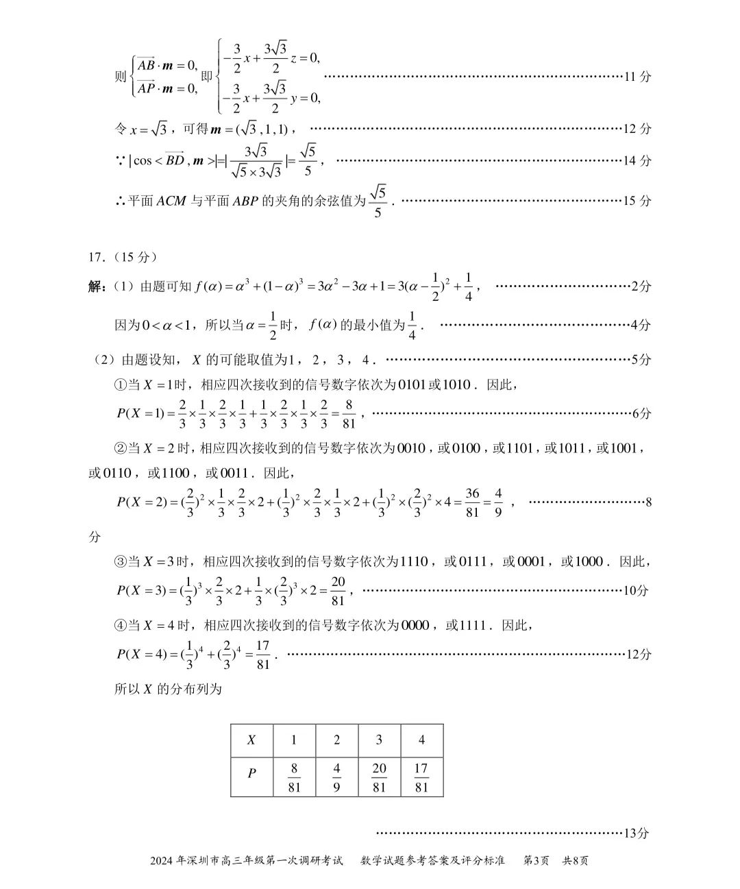 2024年深圳高三第一次调研考试数学试卷及答案