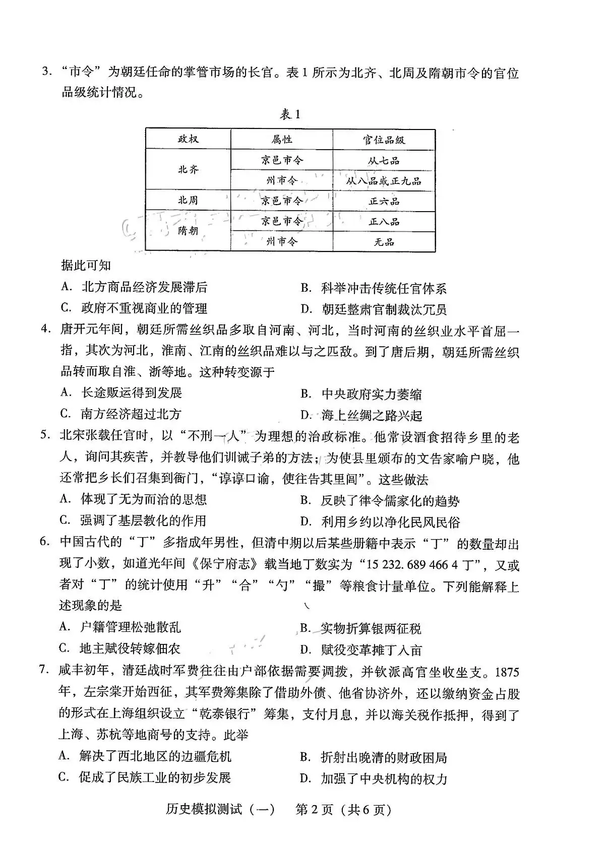 2024广东一模各科试卷及答案汇总（历史）