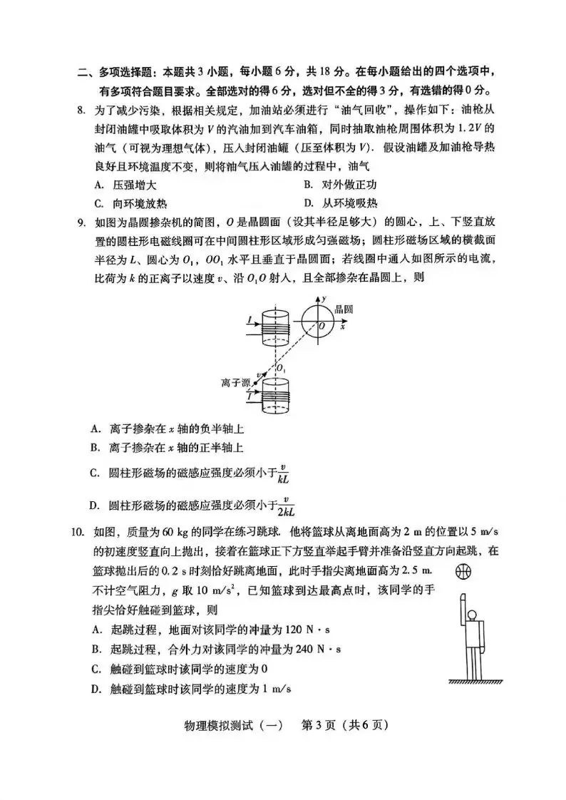 2024广东一模各科试卷及答案汇总（物理）