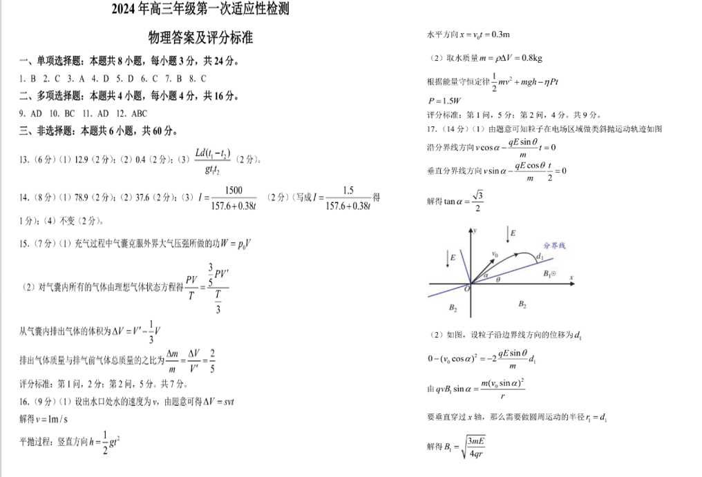 2024山东青岛一模试卷及答案汇总（英语、物理、历史、化学、生物）