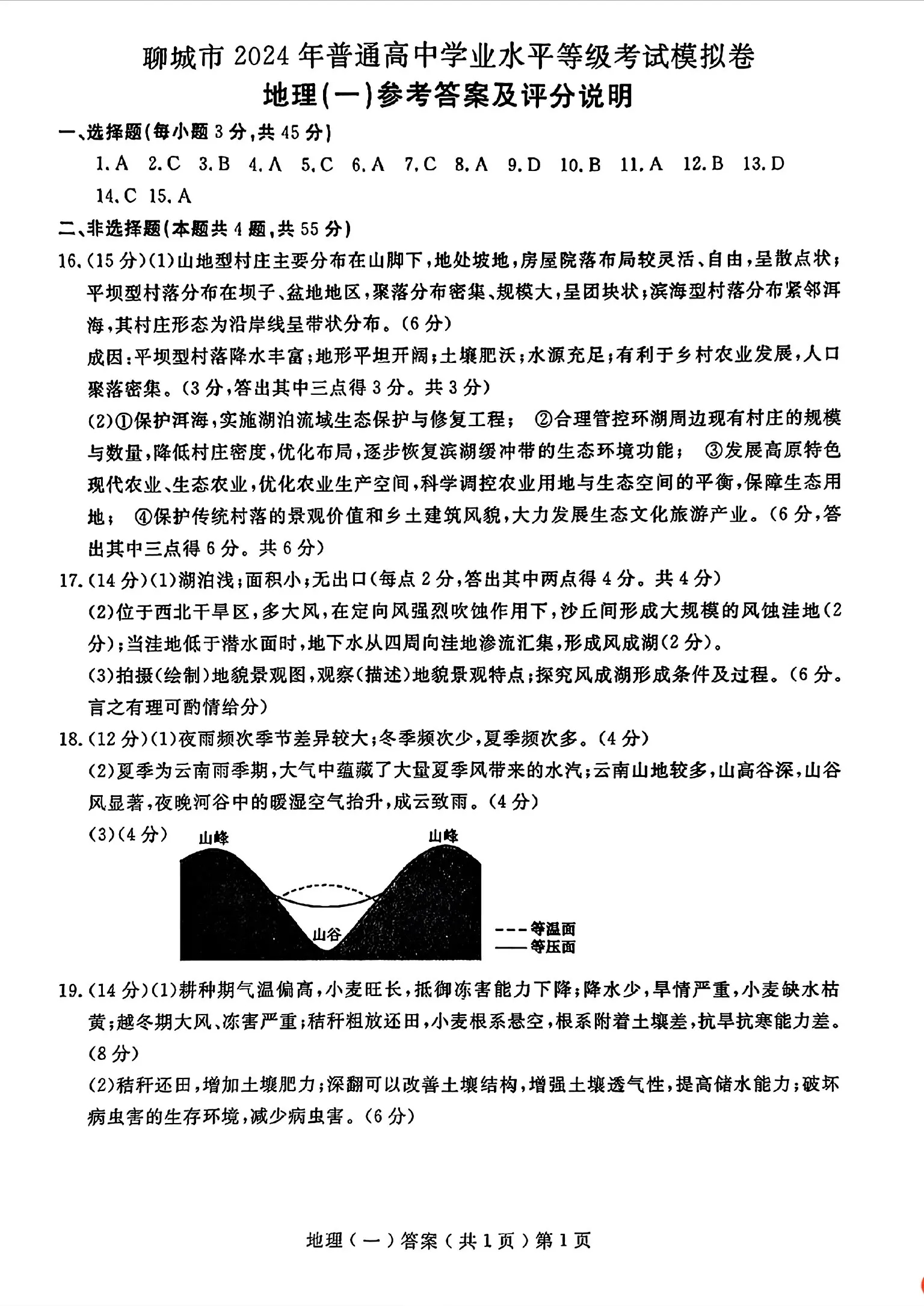 2024聊城一模各科试卷及答案汇总（数学、历史、政治、化学、生物、地理）