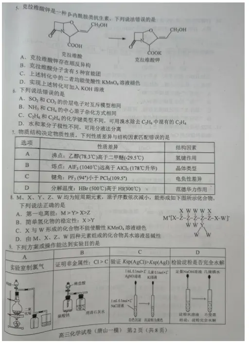 2024河北唐山一模试卷及答案汇总（化学、生物、政治、地理）