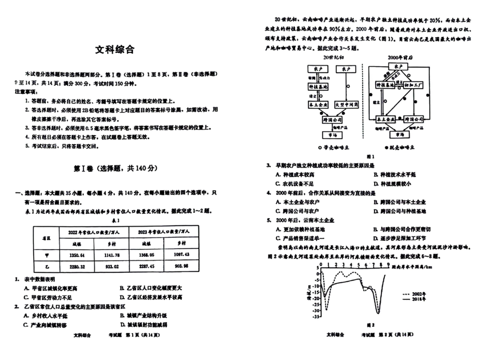 2024年成都二诊文综试卷及答案解析