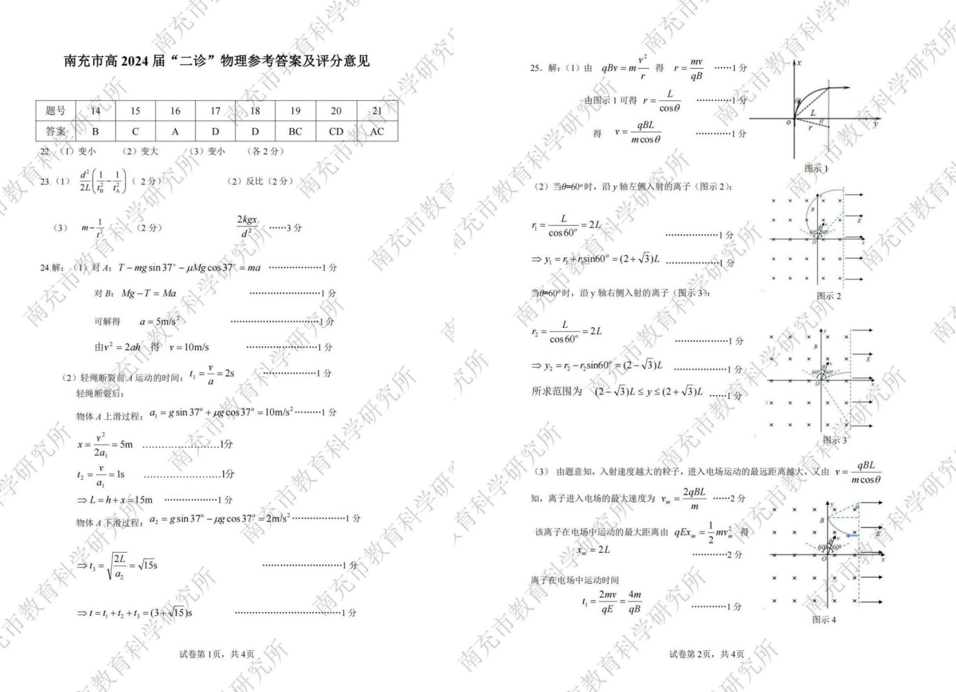 2024年南充二诊试卷及答案解析汇总（语文、数学、理综、文综、英语）