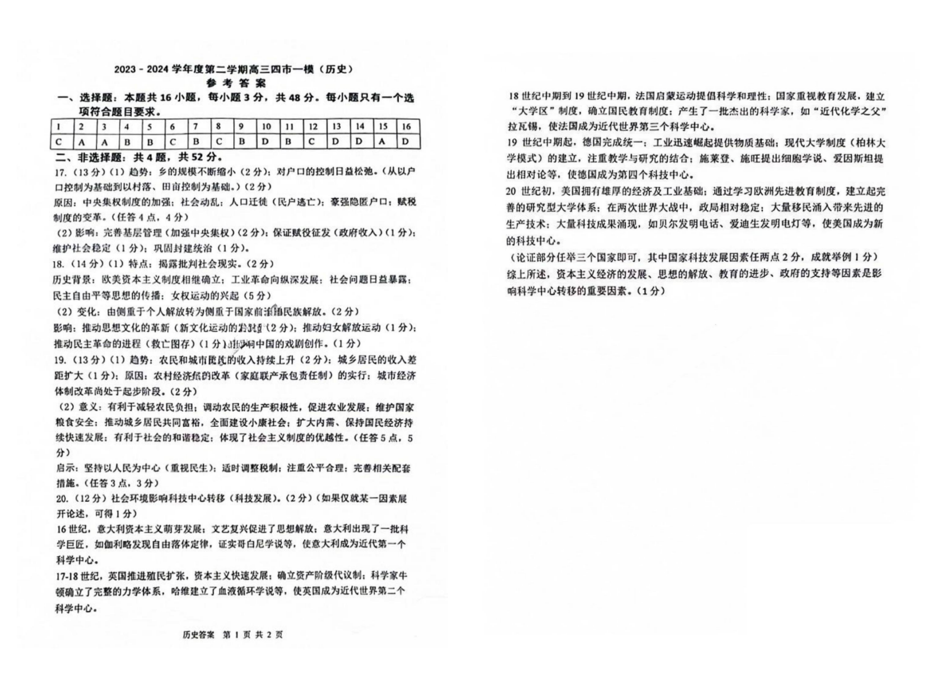 2024年苏锡常镇一模各科目试卷及答案汇总（九科全）