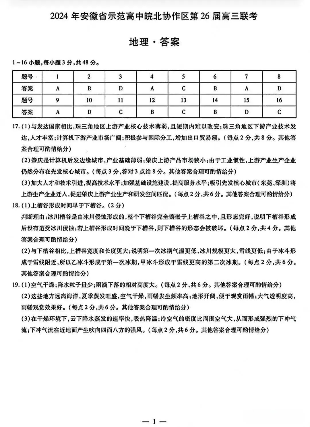 2024安徽皖北协作区联考各科试卷及答案汇总（化学、地理、政治）