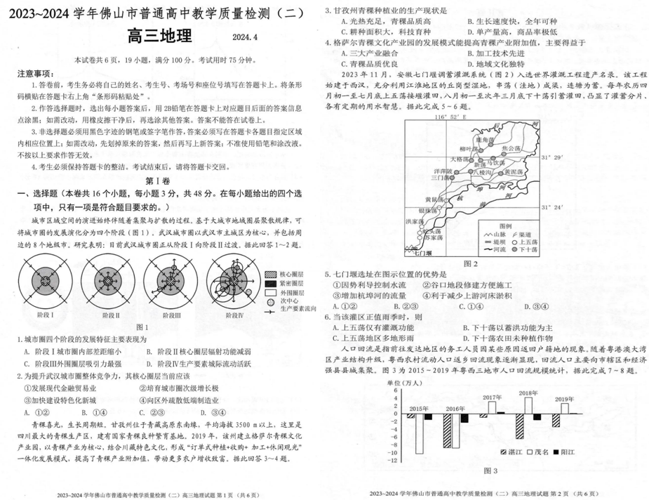 2024年佛山二模各科试卷及答案汇总（九科全）