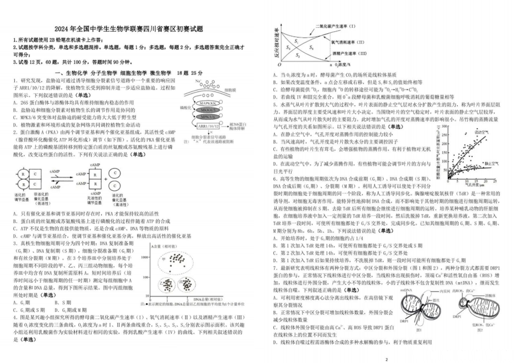 2024年生物竞赛四川省初赛试题出炉