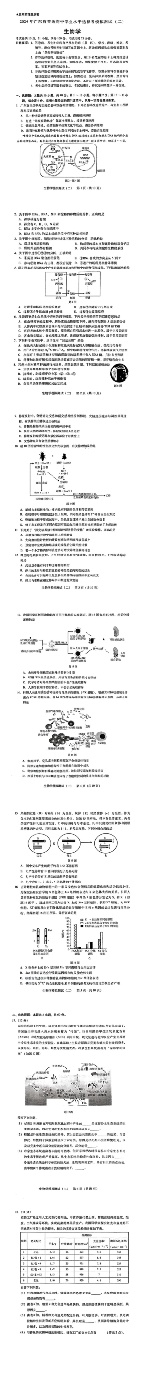 2024年广东二模各科试卷及答案解析汇总（附真题试卷）