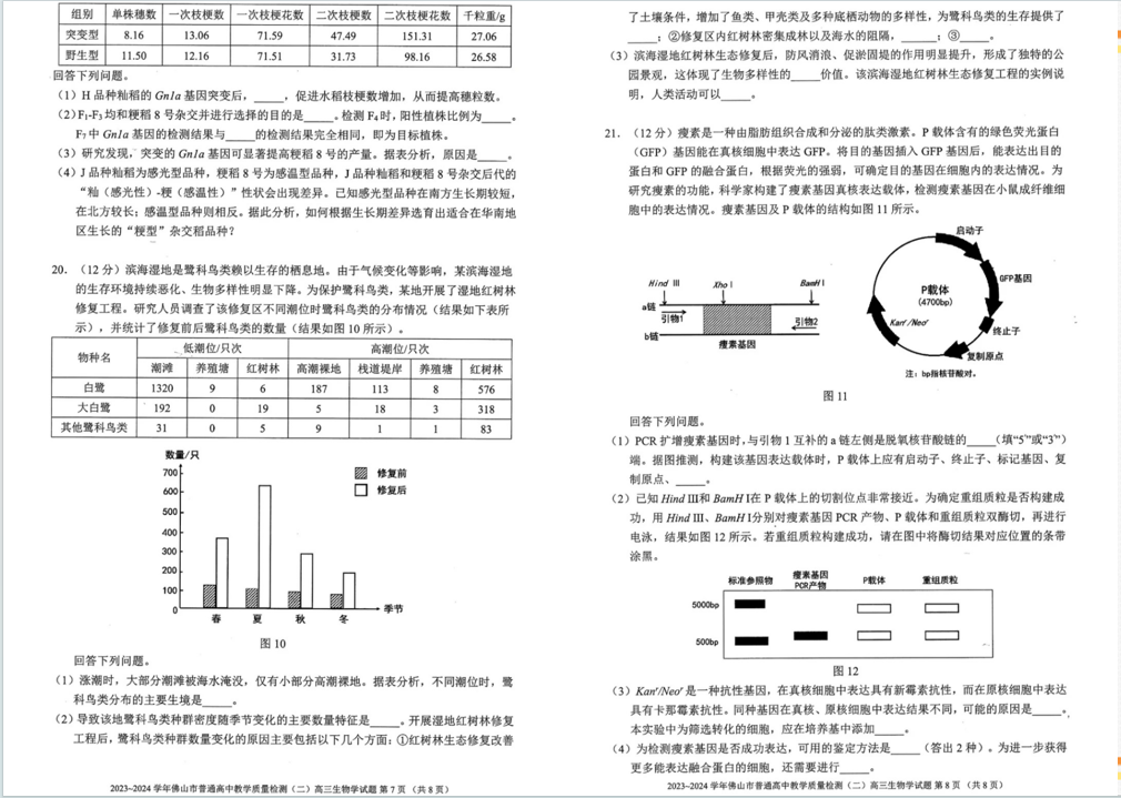 2024年佛山二模各科试卷及答案汇总（九科全）