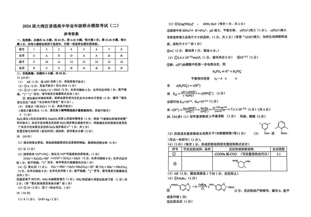 2024年广东大湾区二模各科试卷及答案汇总（九科全）