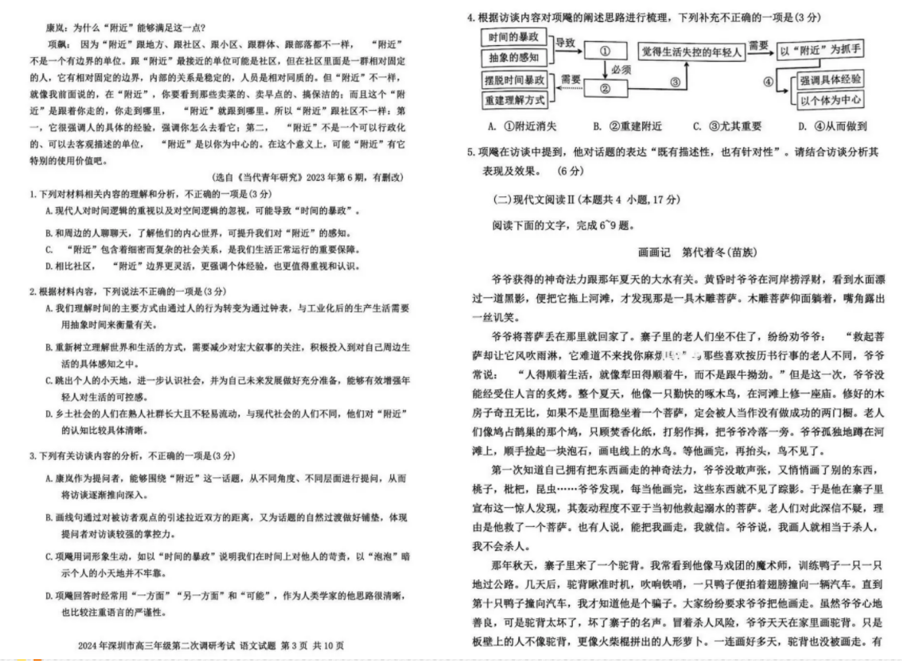 2024年深圳高三二模各科试卷及答案汇总（九科全）