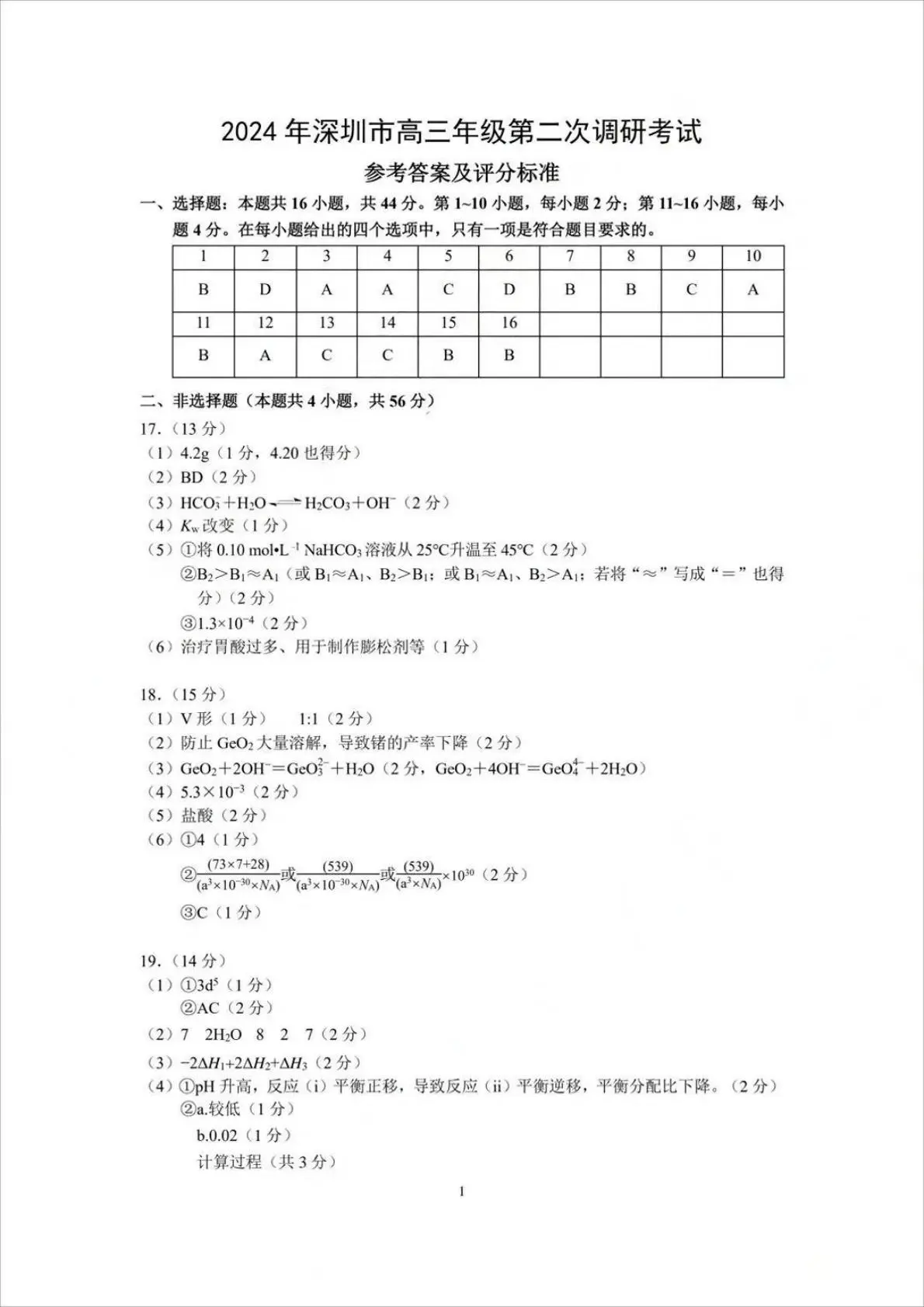 2024年深圳高三二模各科试卷及答案汇总（九科全）