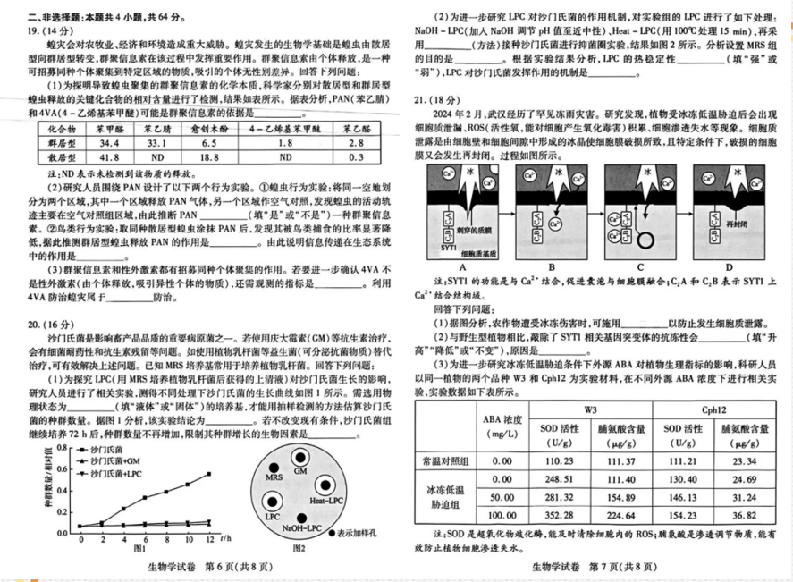 2024年武汉高三四调各科试卷及答案解析（九科全）