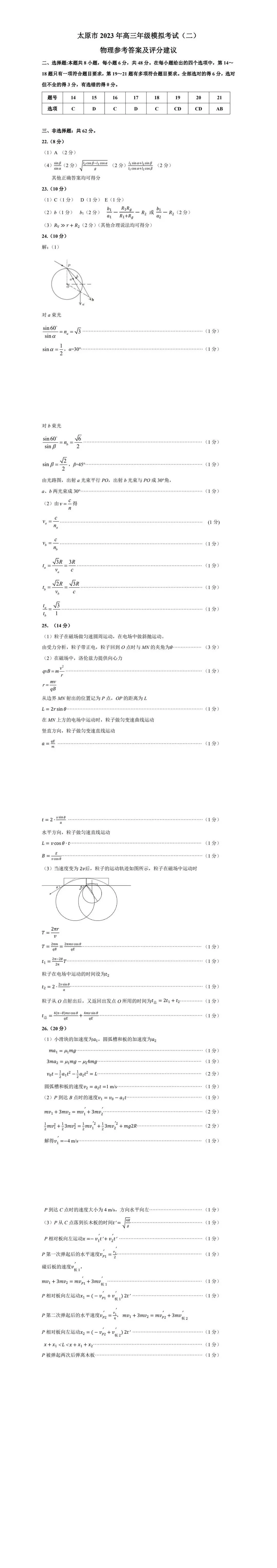 2024年山西太原二模各科试卷及答案解析（含语数英文理综真题）