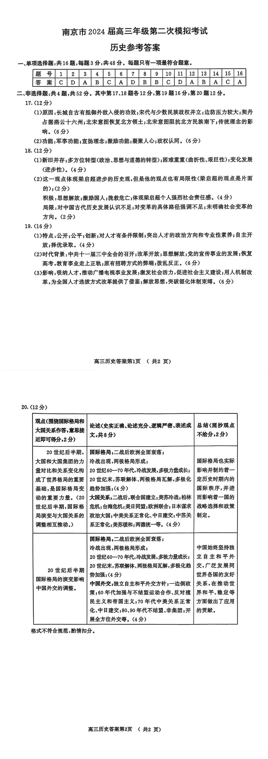 南京2024二模各科试卷及答案（附试卷真题解析）