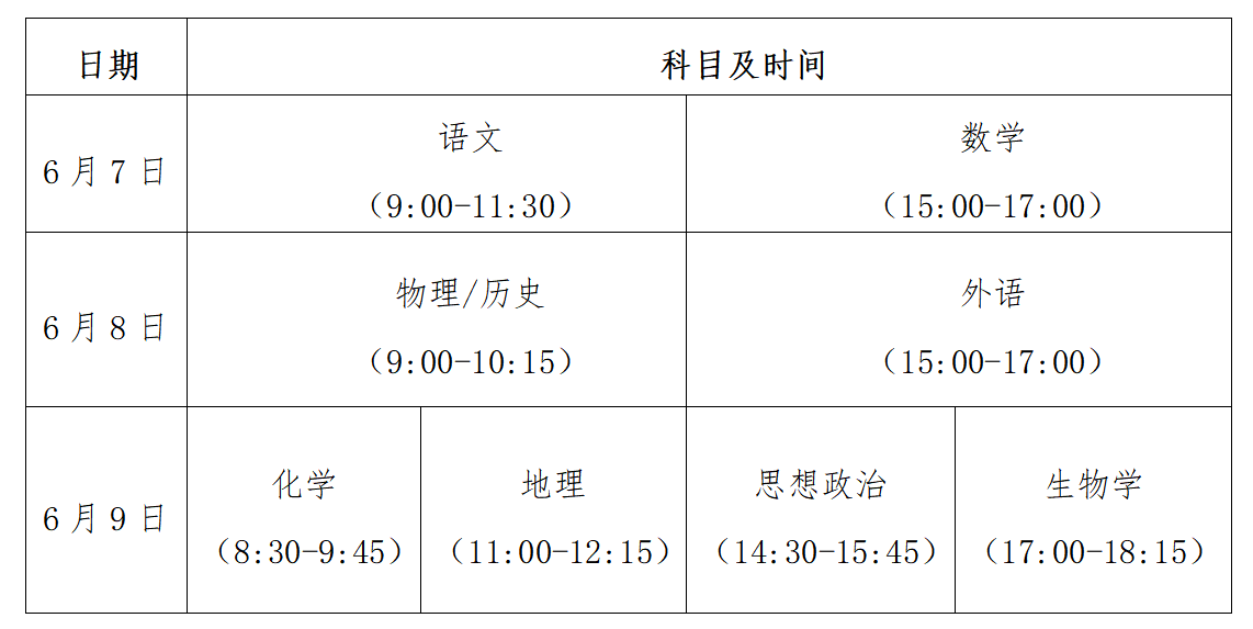 贵州2024年高考时间是什么时候？附各科目考试时间