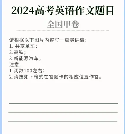 2024年高考全国甲卷英语作文题目（真题）